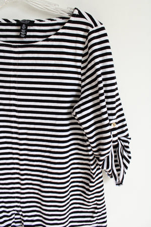 Jones New York Black & White Striped Shirt | L