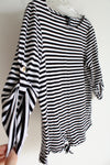 Jones New York Black & White Striped Shirt | L