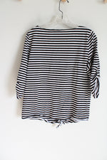 Jones New York Black & White Striped Shirt | L