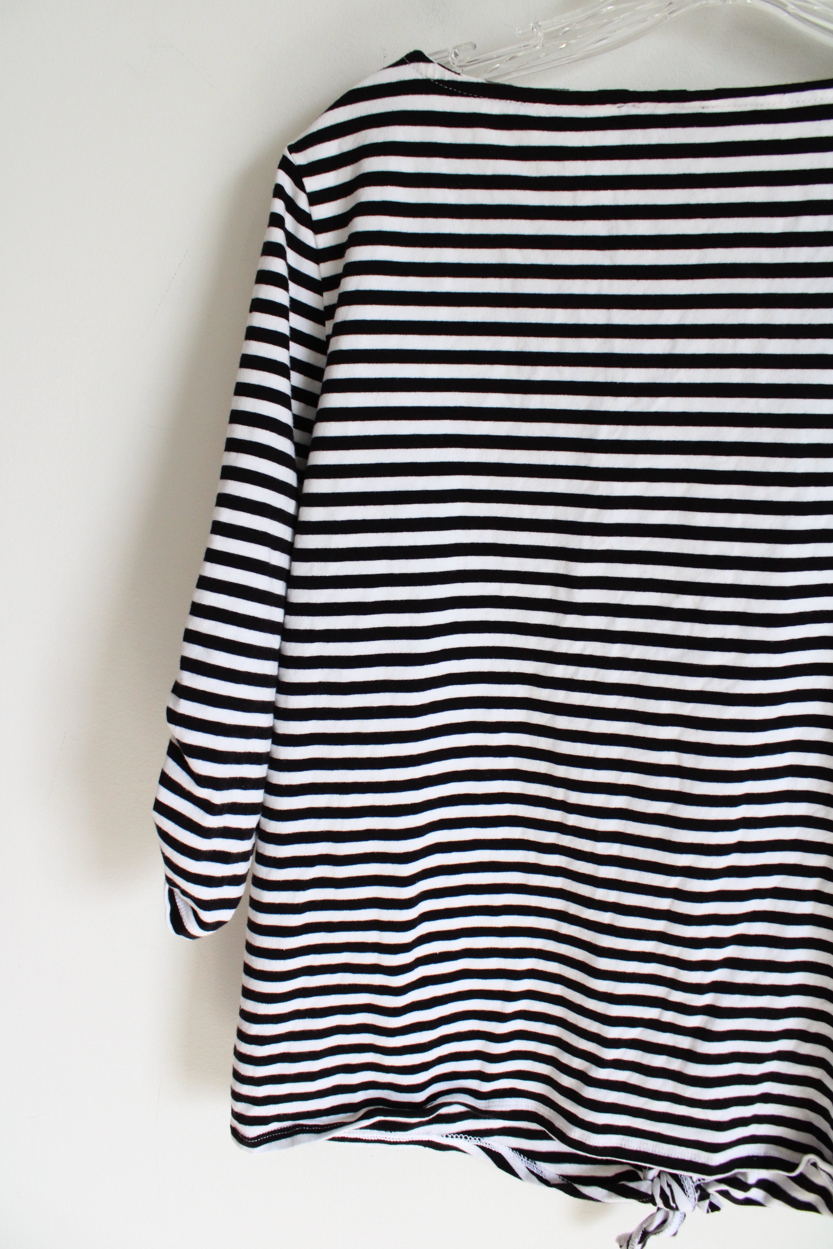 Jones New York Black & White Striped Shirt | L