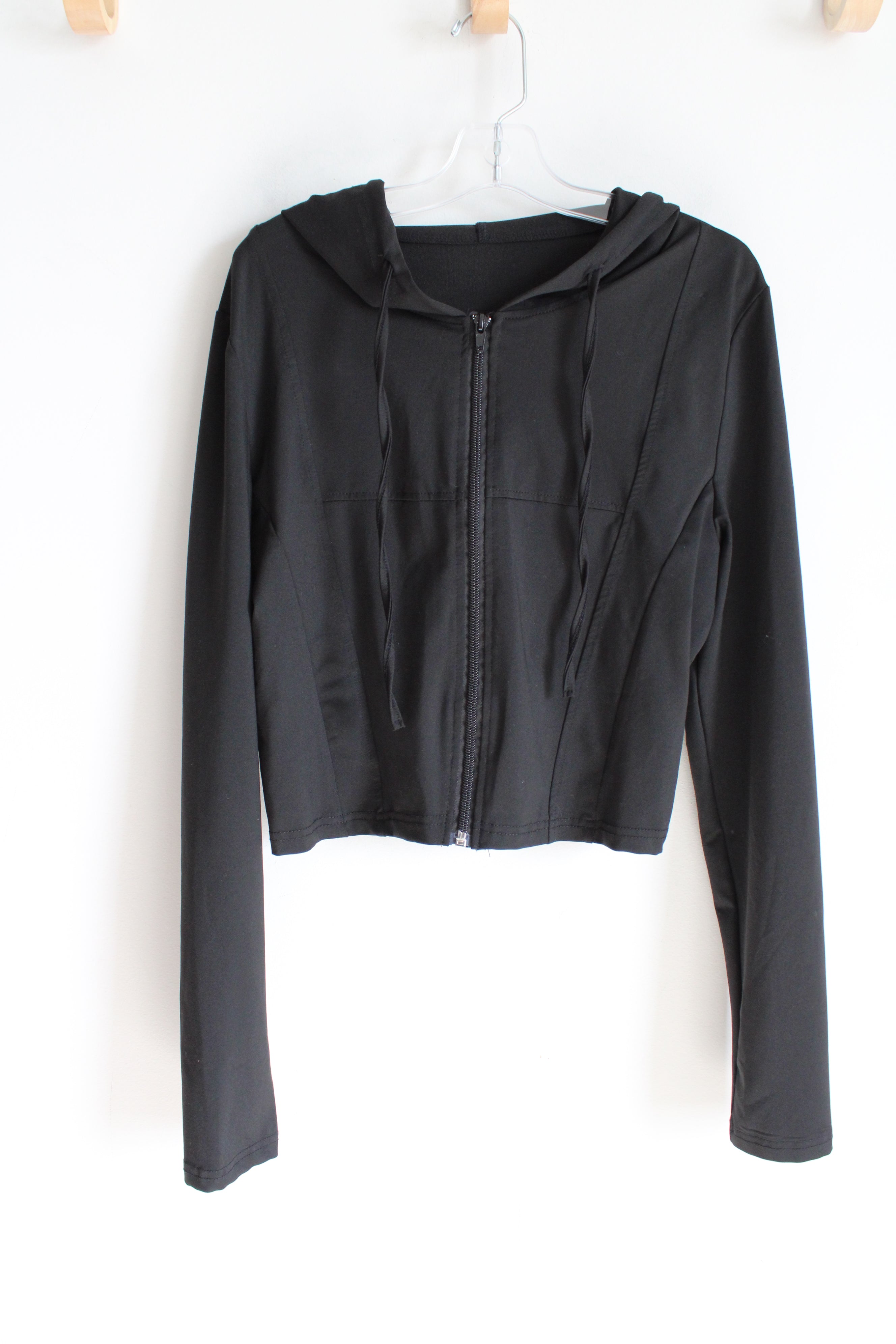 Shein Black Stretch Crop Athletic Hoodie | S