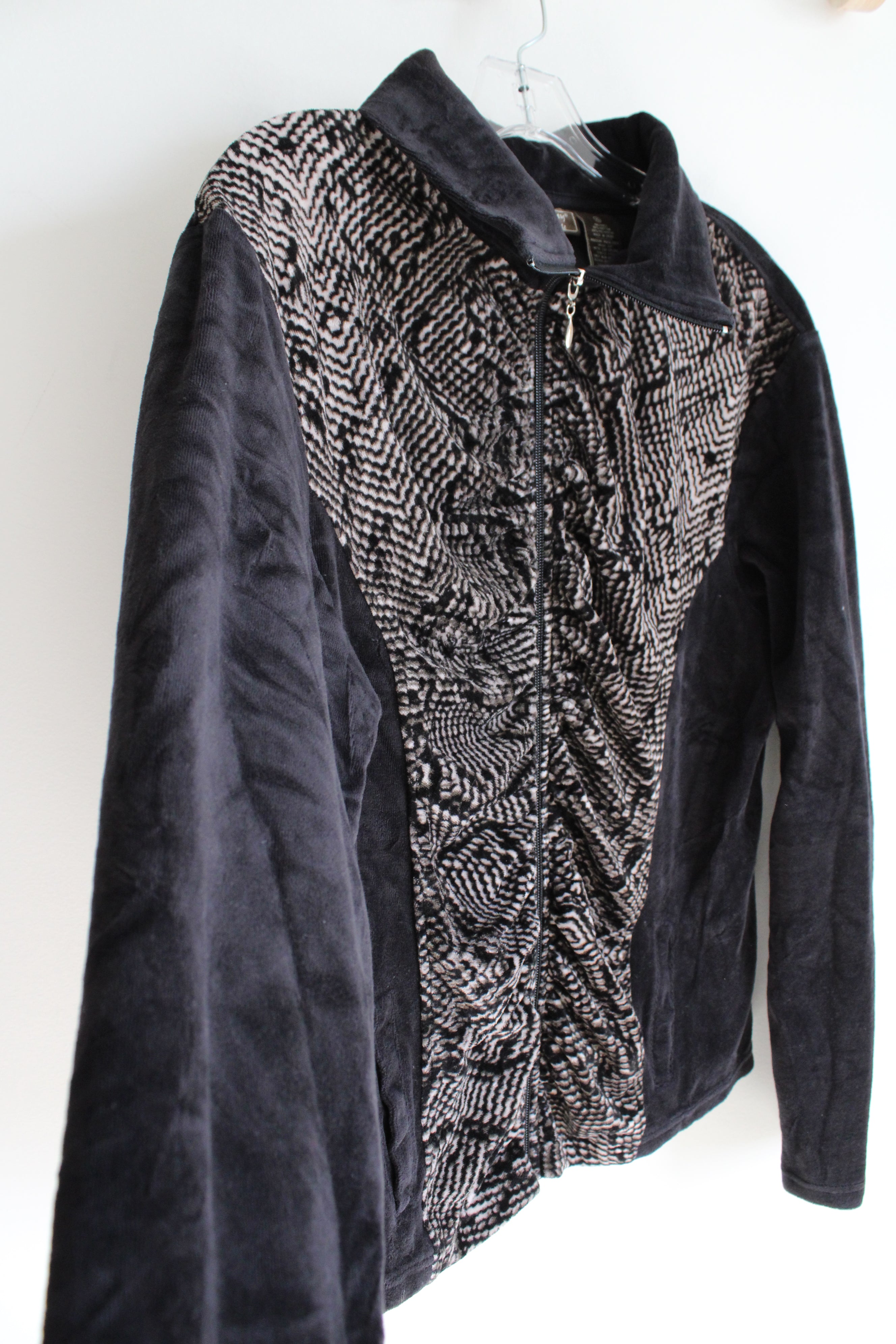 Jane Ashley Casual Lifestyle Velvour Patterned Black Brown Jacket | XL