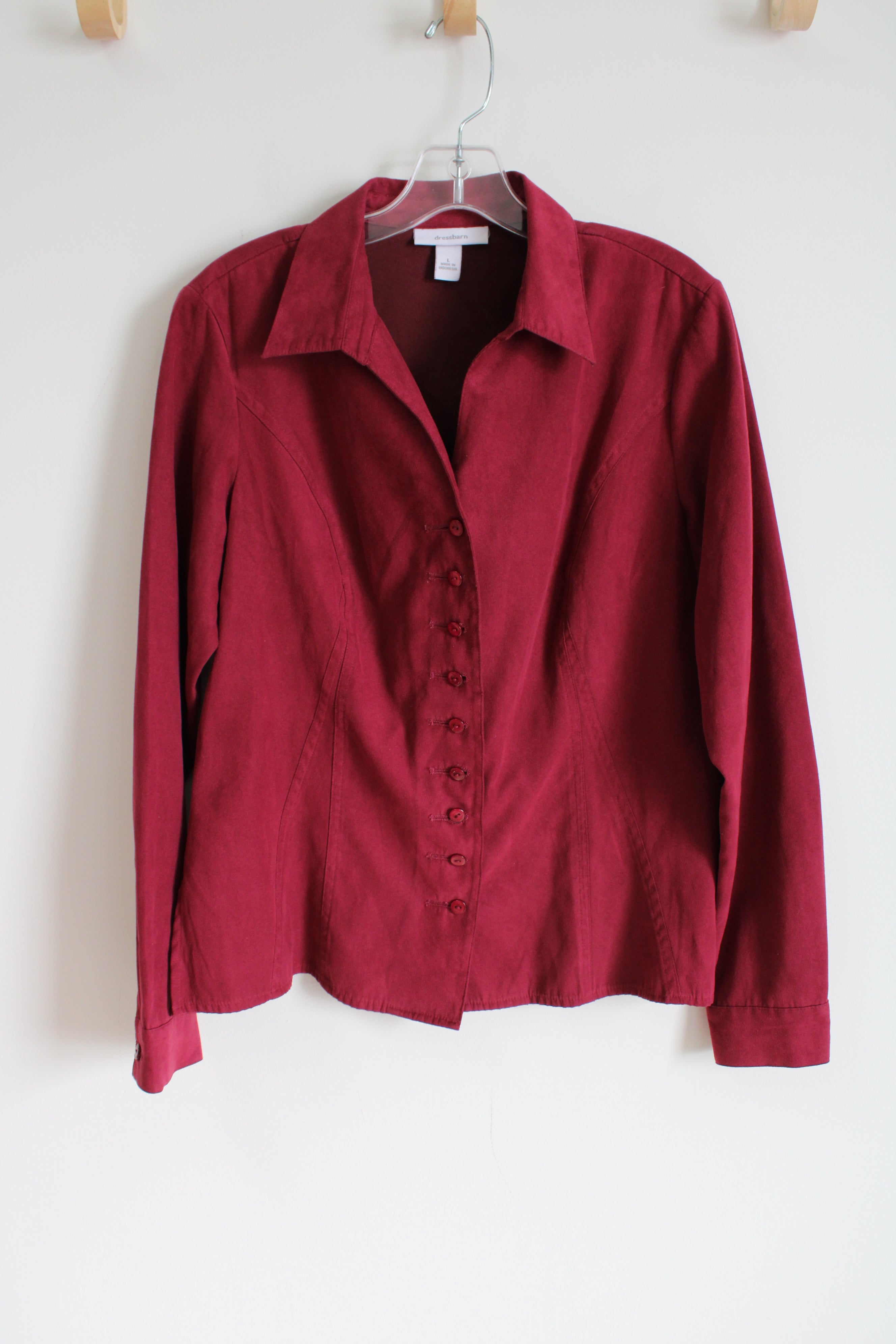 Dressbarn Maroon Button Down Sueded Shirt | L