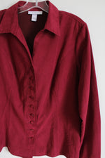 Dressbarn Maroon Button Down Sueded Shirt | L