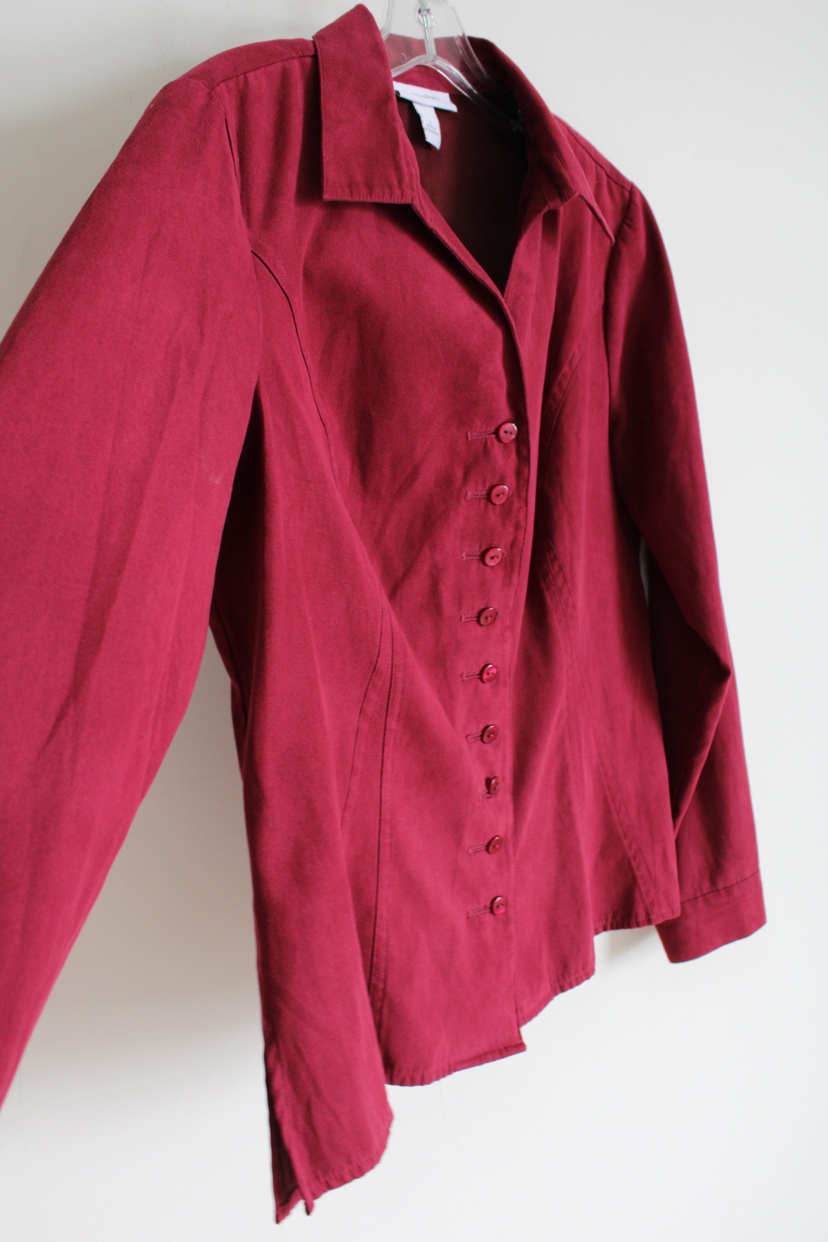 Dressbarn Maroon Button Down Sueded Shirt | L