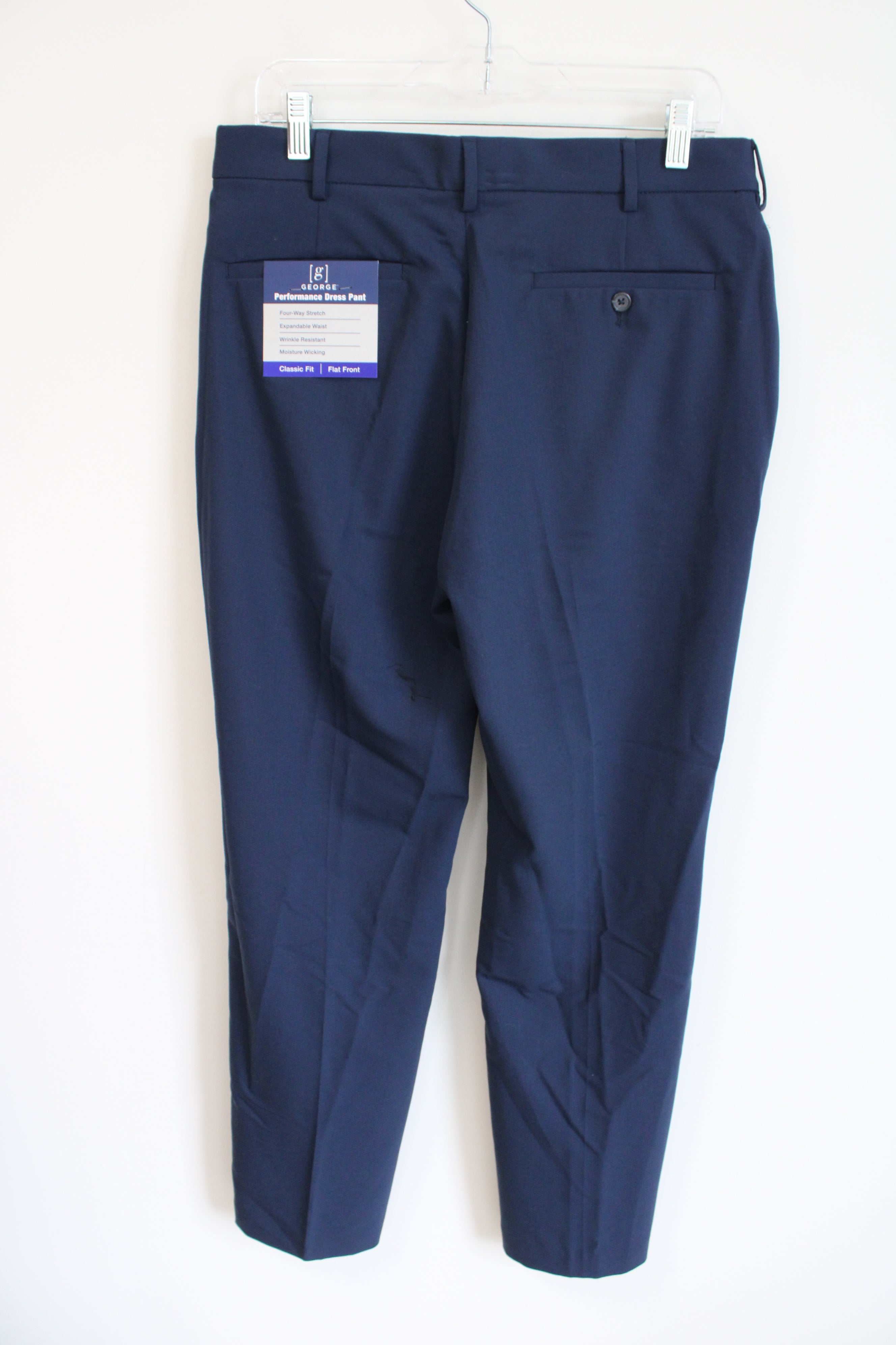 NEW George Navy Expandable Waist Trouser Pants | 32X30