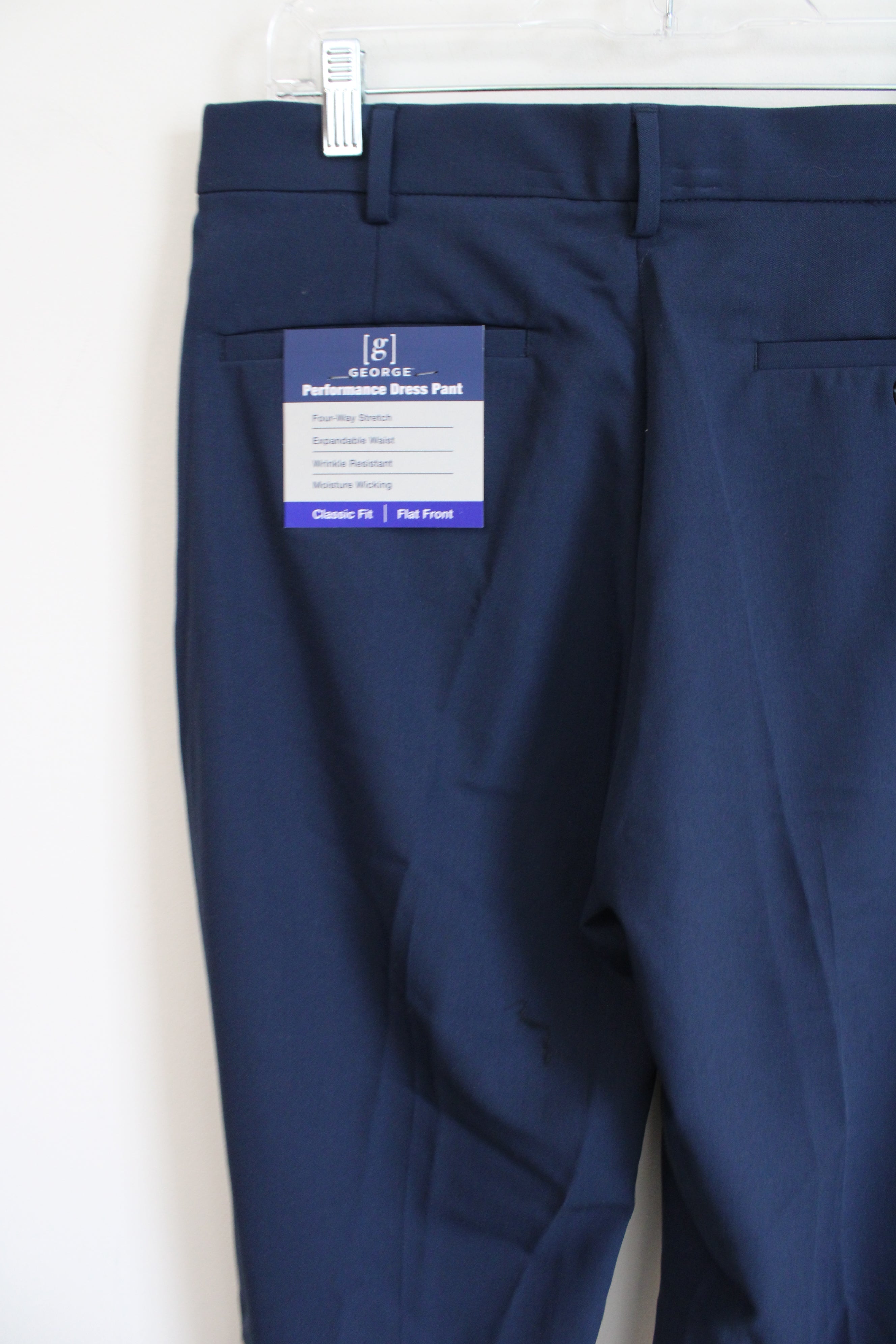 NEW George Navy Expandable Waist Trouser Pants | 32X30