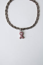 Sterling Silver Swirl Chain Breast Cancer Awareness Ribbon Bracelet