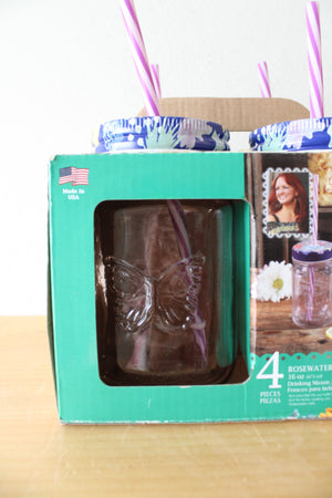 The Pioneer Woman Rosewater Mason Jars With Lids & Straws Set Of 4