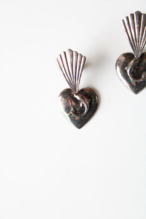 Vintage Dolphin Heart Sterling Silver Stud Dangle Earrings