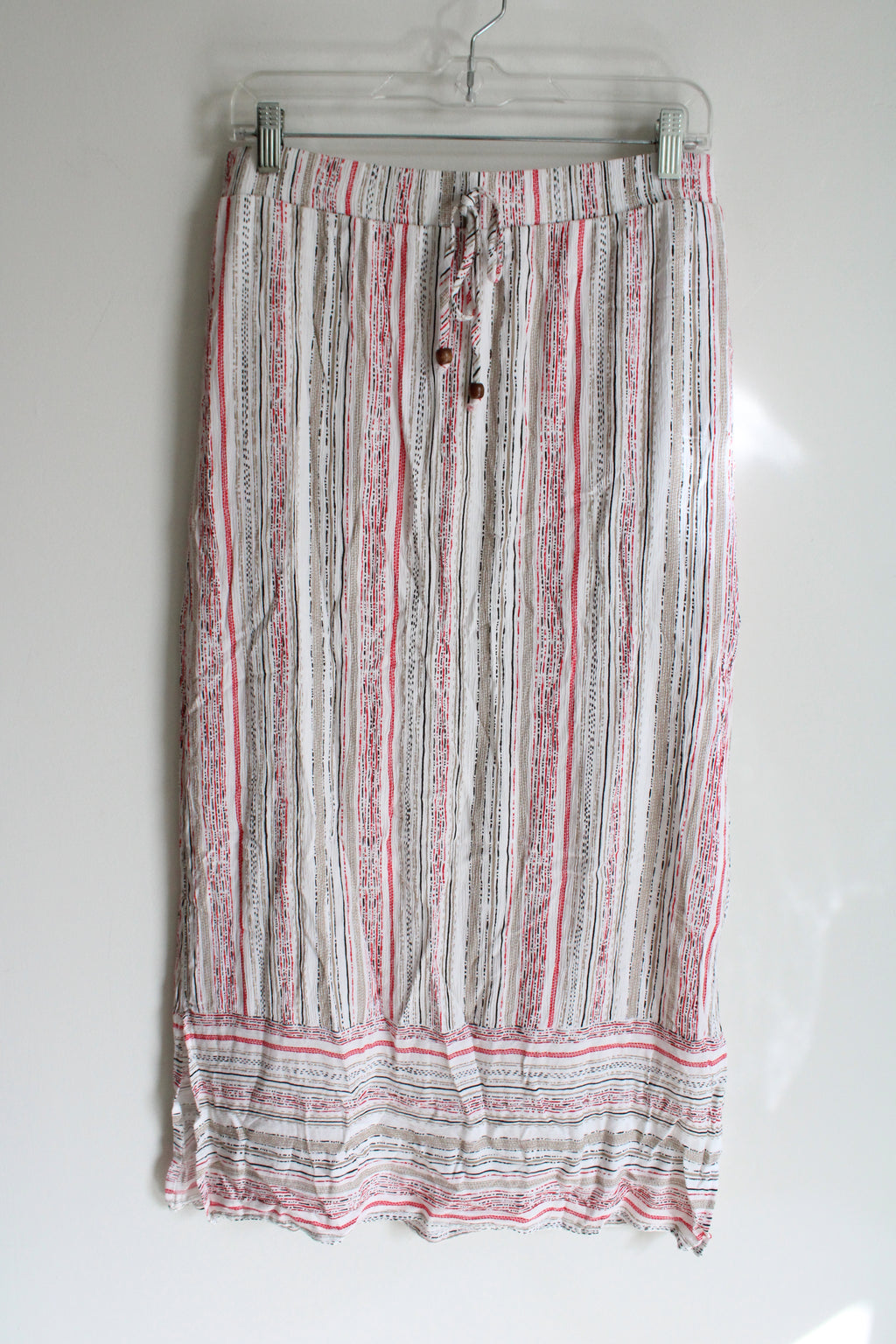 I.N. Studio White Red Tan Striped Maxi Skirt | M