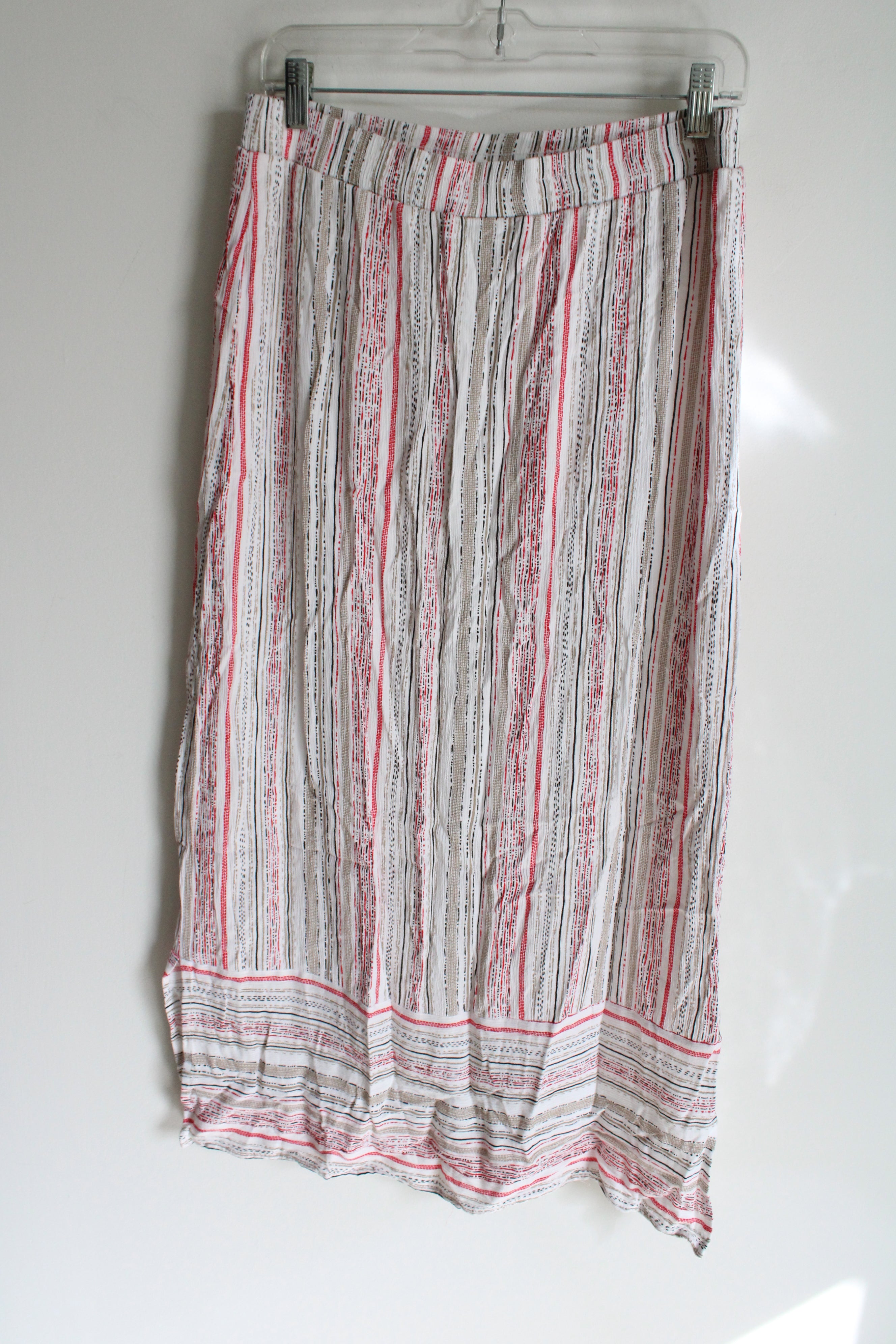 I.N. Studio White Red Tan Striped Maxi Skirt | M