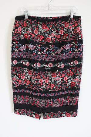 7th Avenue Design Studio NY&C Black Red Floral Pencil Skirt | 12