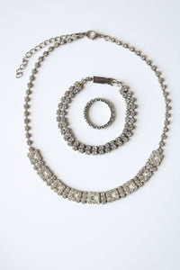 Vintage Rhinestone Chocker Necklace Ring & Bracelet Set