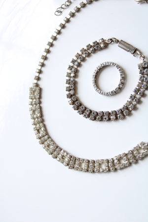 Vintage Rhinestone Chocker Necklace Ring & Bracelet Set