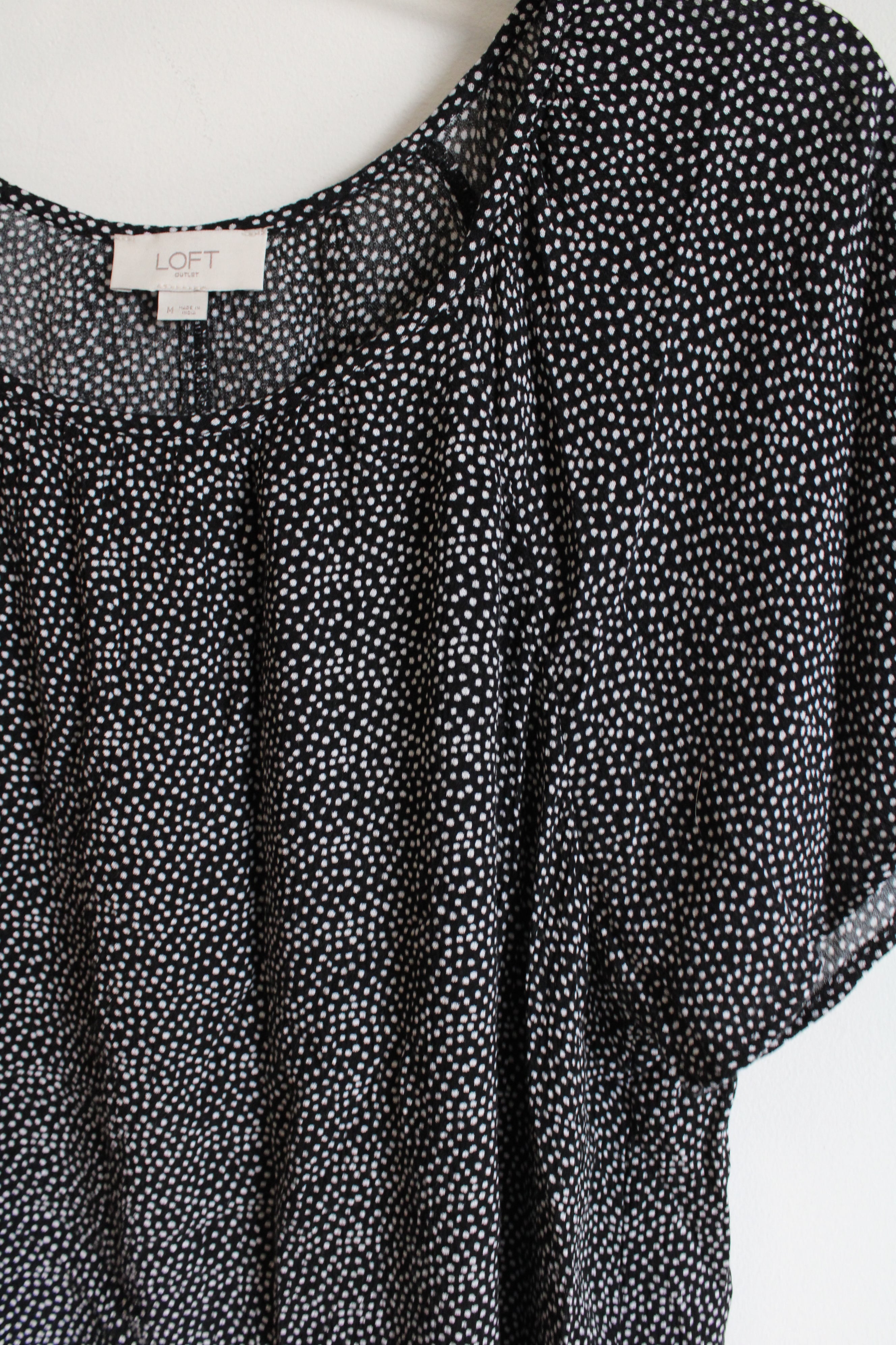 LOFT Black White Polka Dotted Rayon Blouse | M