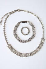 Vintage Rhinestone Chocker Necklace Ring & Bracelet Set