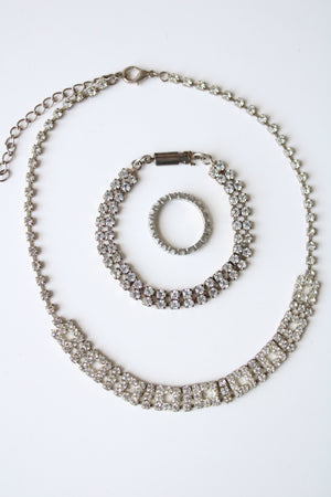 Vintage Rhinestone Chocker Necklace Ring & Bracelet Set