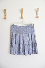 Hippie Rose Blue & White Floral Flowy Mini Skirt | L