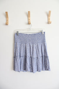 Hippie Rose Blue & White Floral Flowy Mini Skirt | L