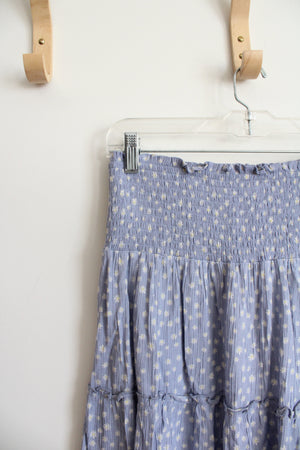Hippie Rose Blue & White Floral Flowy Mini Skirt | L