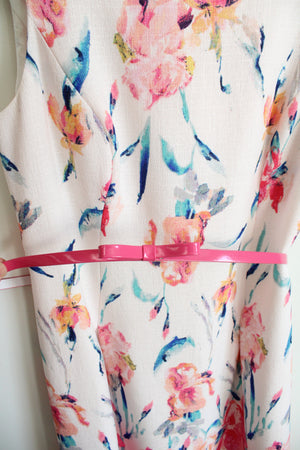Kasper Multi-Colored White Floral Belted Sheath Dress | 12