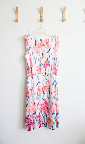 Kasper Multi-Colored White Floral Belted Sheath Dress | 12