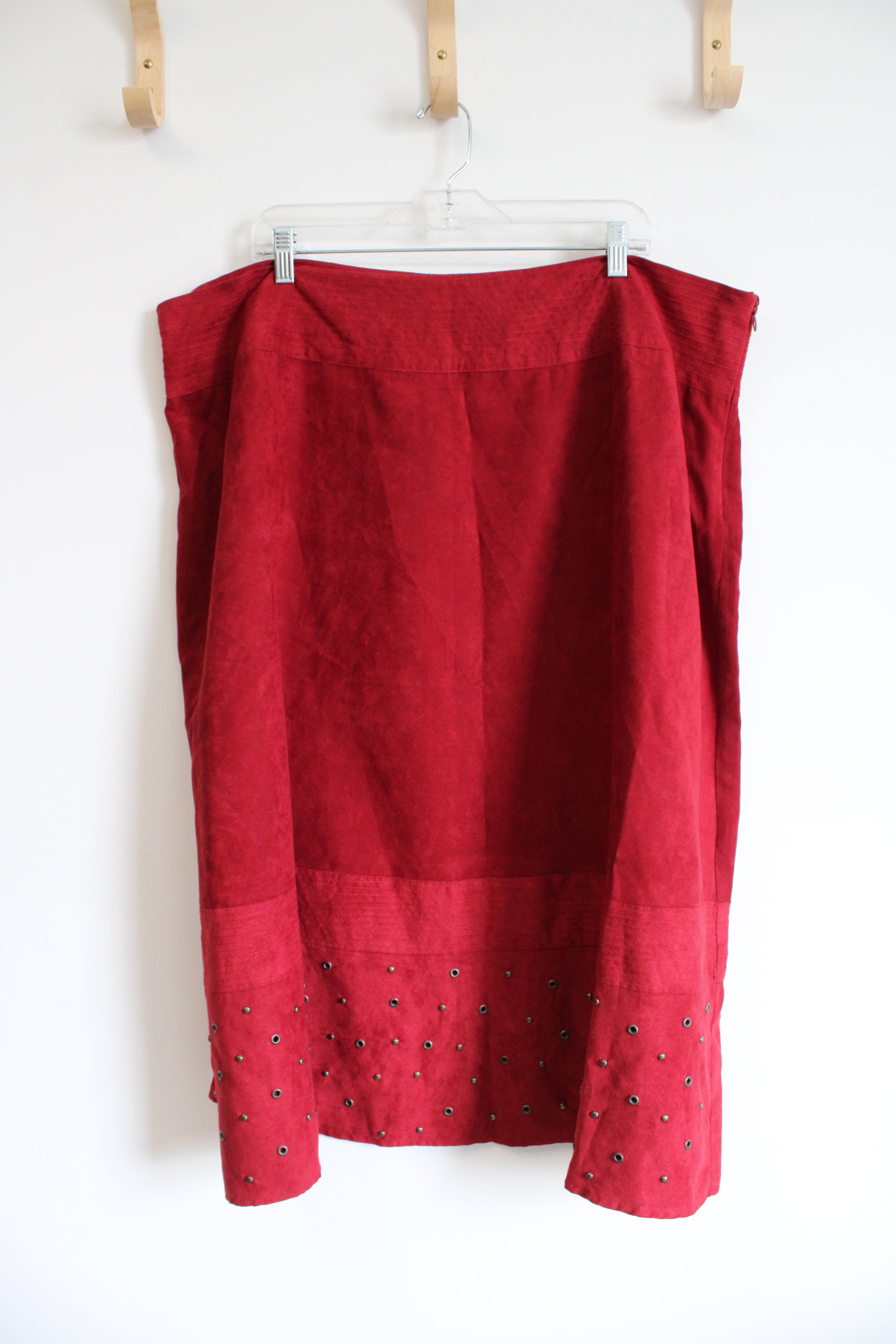 Notations Red Suede Studded Skirt | 3X