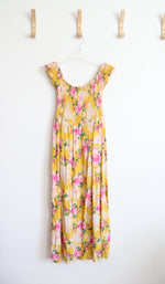 Lark & Grey Yellow & Pink Floral Smocked Off-The-Shoulder Maxi Dress | L