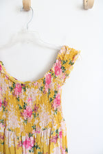 Lark & Grey Yellow & Pink Floral Smocked Off-The-Shoulder Maxi Dress | L