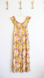 Lark & Grey Yellow & Pink Floral Smocked Off-The-Shoulder Maxi Dress | L