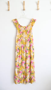 Lark & Grey Yellow & Pink Floral Smocked Off-The-Shoulder Maxi Dress | L