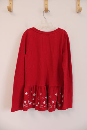 Lands' End Red Ruffle Top w/ Silver Stars | L (10/12)