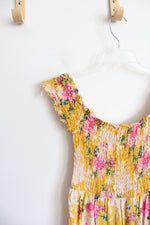 Lark & Grey Yellow & Pink Floral Smocked Off-The-Shoulder Maxi Dress | L