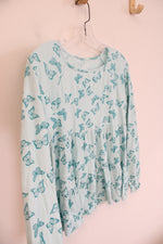 Lands' End Aqua Butterfly Ruffle Top | L (10/12)