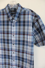 Van Heusen Classic Fit Blue & Maroon Plaid Button Down Shirt | L (16-16.5)