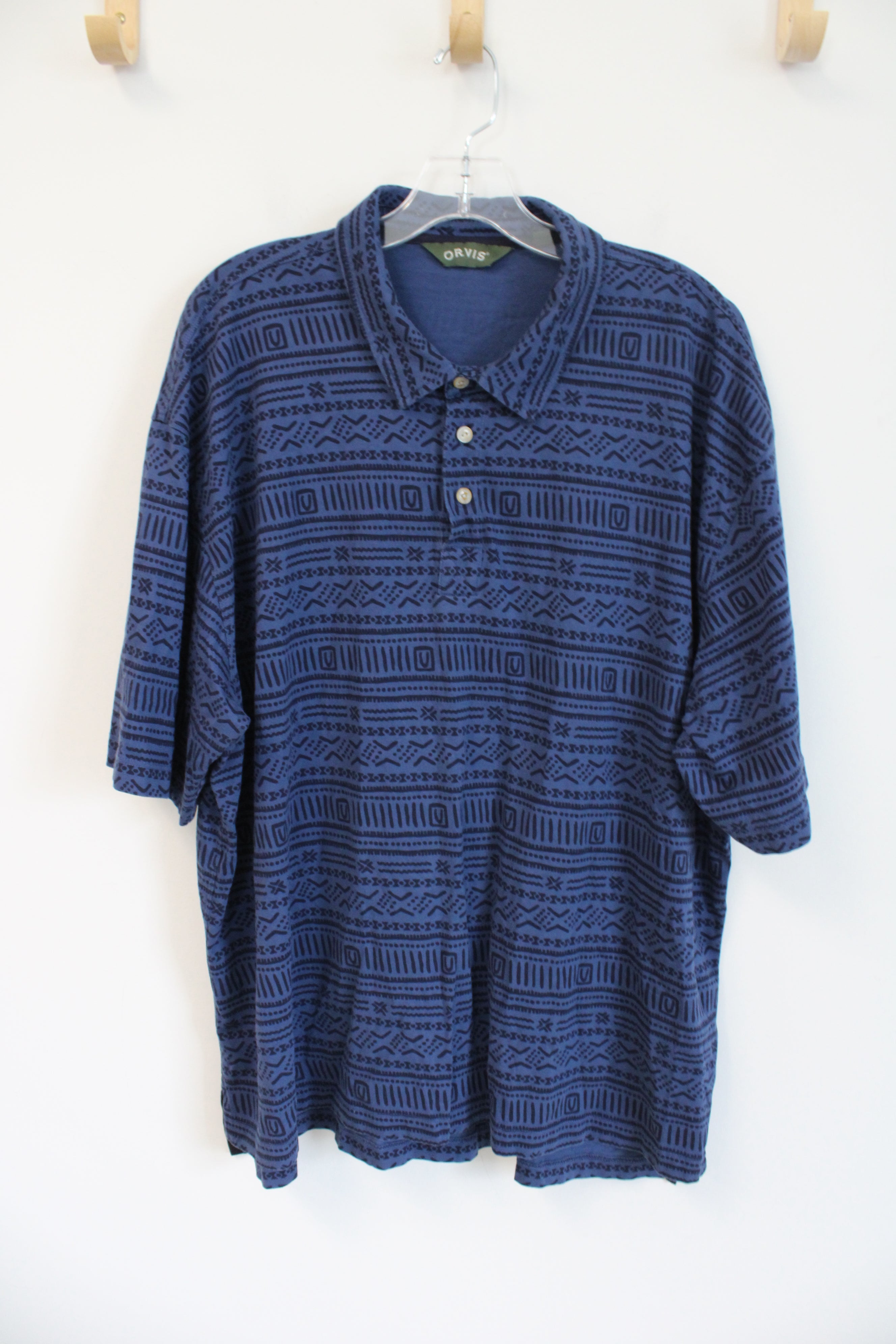 Orvis Blue Patterned Cotton Polo | XXL