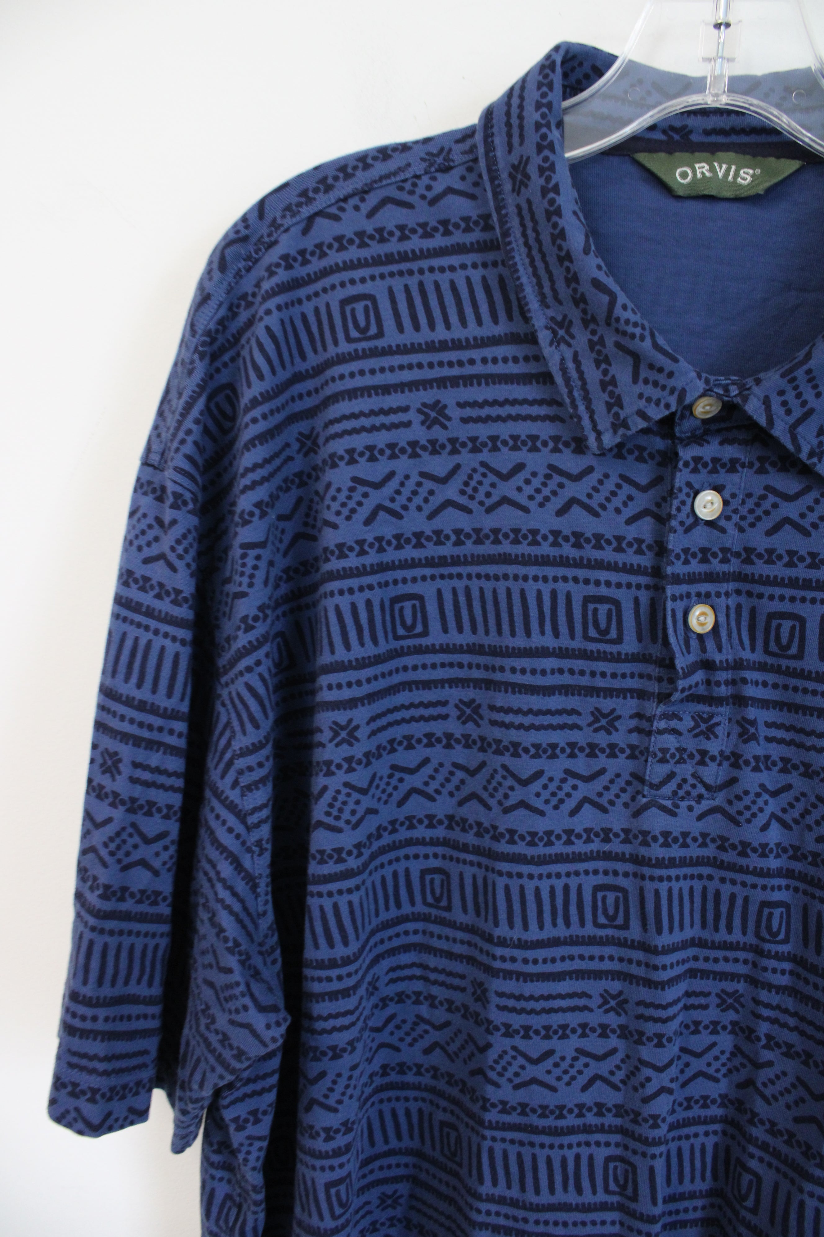 Orvis Blue Patterned Cotton Polo | XXL