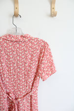 Forever 21 Peach & White Daisy Floral Button Down Collared Dress | M