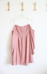 Elloh Dusty Pink Smocked Strapless Off-The-Shoulder Long Sleeved Smocked Dress | M