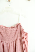 Elloh Dusty Pink Smocked Strapless Off-The-Shoulder Long Sleeved Smocked Dress | M