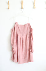 Elloh Dusty Pink Smocked Strapless Off-The-Shoulder Long Sleeved Smocked Dress | M