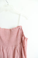 Elloh Dusty Pink Smocked Strapless Off-The-Shoulder Long Sleeved Smocked Dress | M