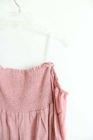 Elloh Dusty Pink Smocked Strapless Off-The-Shoulder Long Sleeved Smocked Dress | M