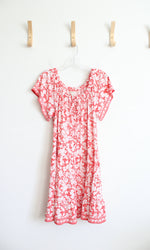 Max Studio Red & White Floral Tiered Dress | L