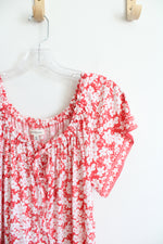 Max Studio Red & White Floral Tiered Dress | L