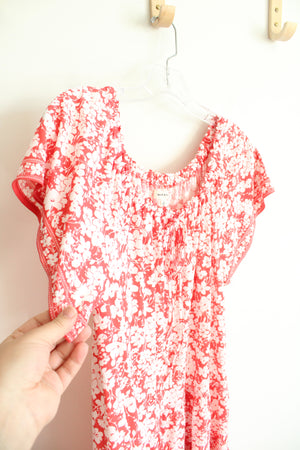 Max Studio Red & White Floral Tiered Dress | L