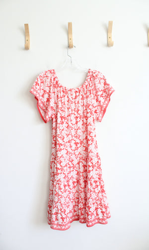 Max Studio Red & White Floral Tiered Dress | L