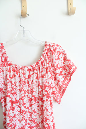 Max Studio Red & White Floral Tiered Dress | L