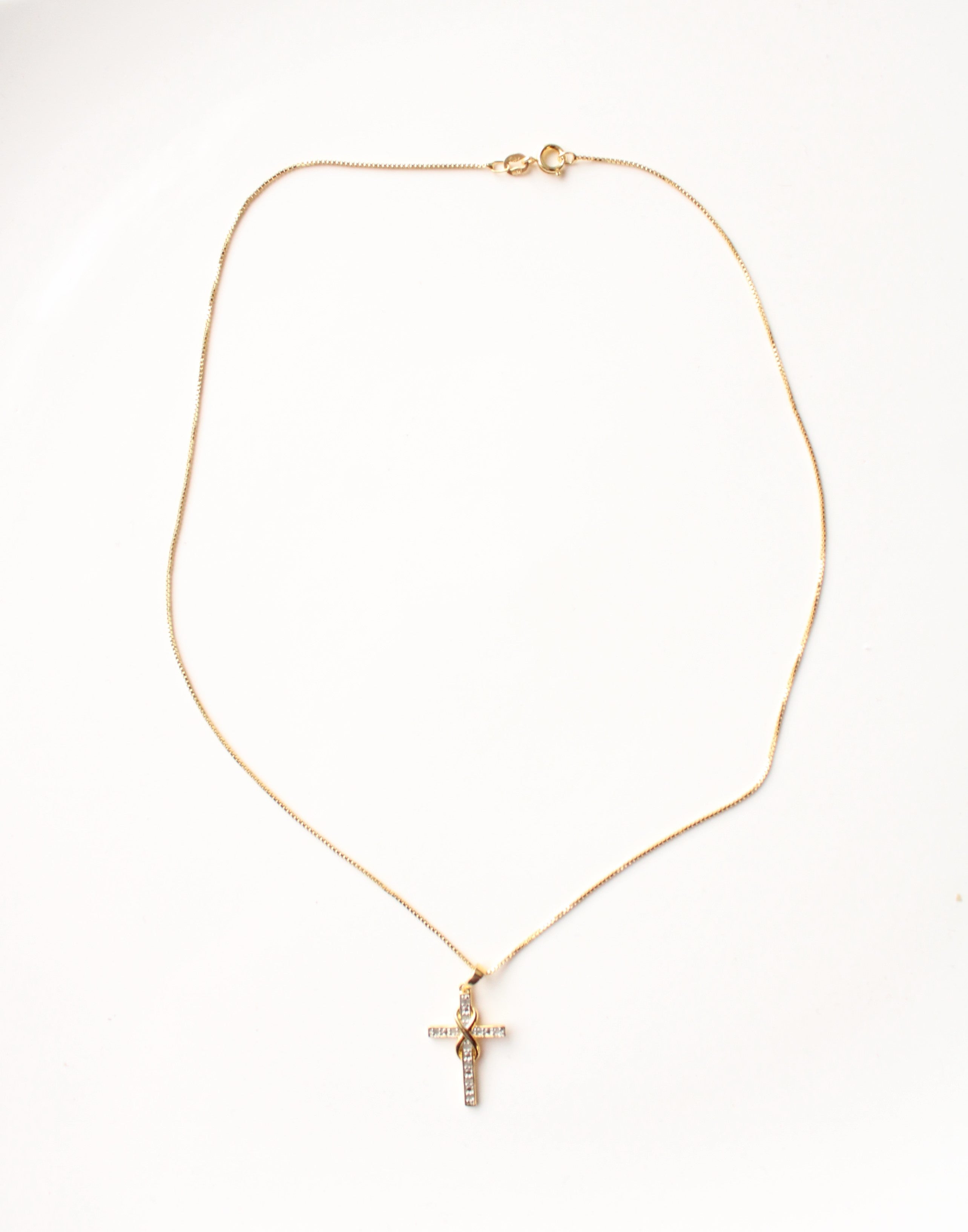 Clear Rhinestone Gold Cross Pendant Necklace